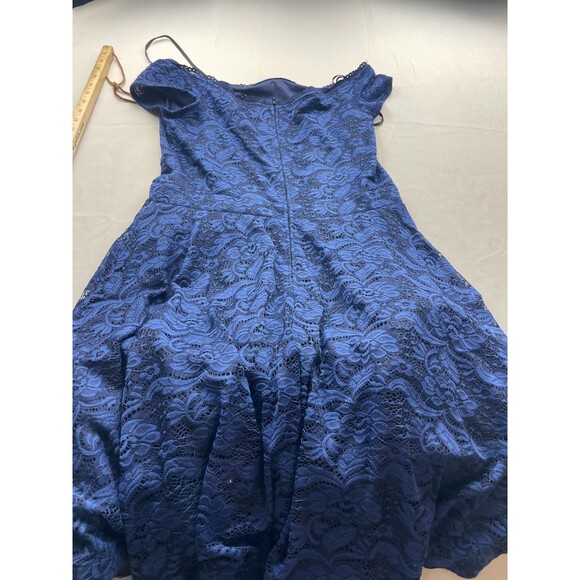 Vintage B Darlin Dress Womens Size 16W Blue Lace Fit & Flare Boat Neck Midi Y2K - Picture 6 of 6
